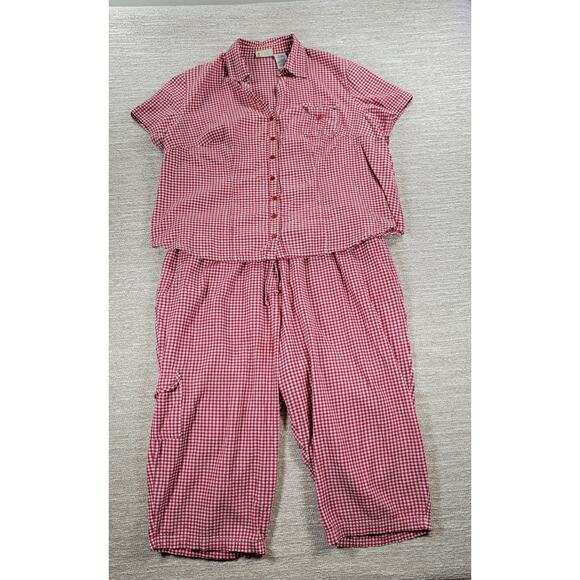 Vintage White Stag Shirt Capri Set Womens 2XL Red Gingham Button Down Pockets - Picture 16 of 16
